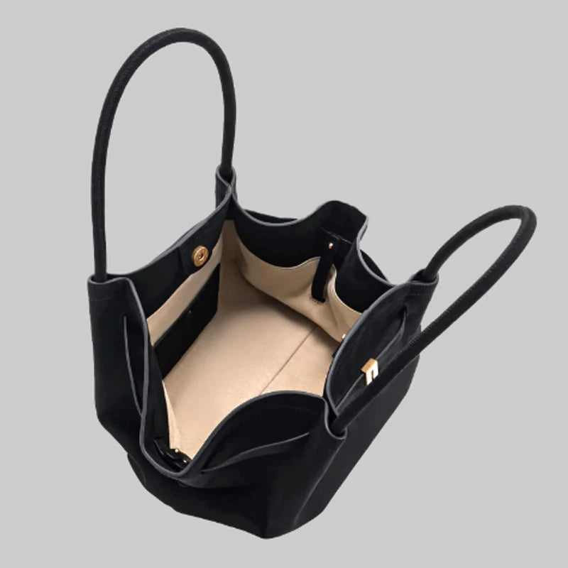 Luksusowa Torba Na Ramię Dla Kobiet - Duża Pojemność, Elegancki Design, Czarne Faux Zamsz 2
