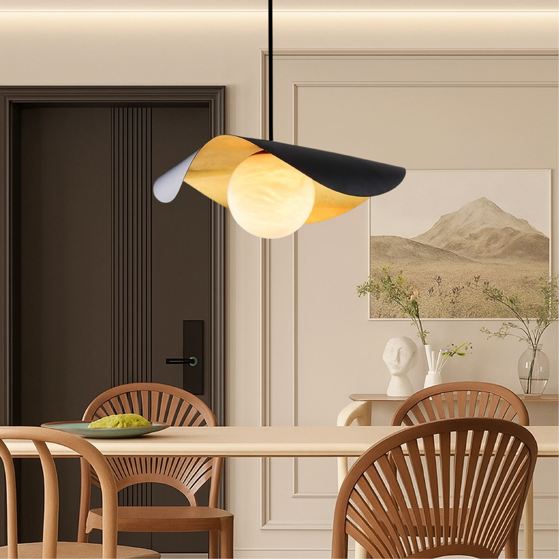 Marmurowa Lampa Wisząca do Salonu i Jadalni – Nowoczesna Lampa Nad Stół z Sferycznym Kloszem, 40cm lub 60cm 1