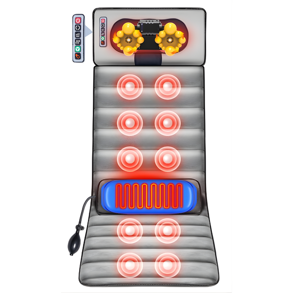 Mata do Masażu Całego Ciała z Wibracjami i Ciepłem – Szara Aksamitna Powierzchnia 0