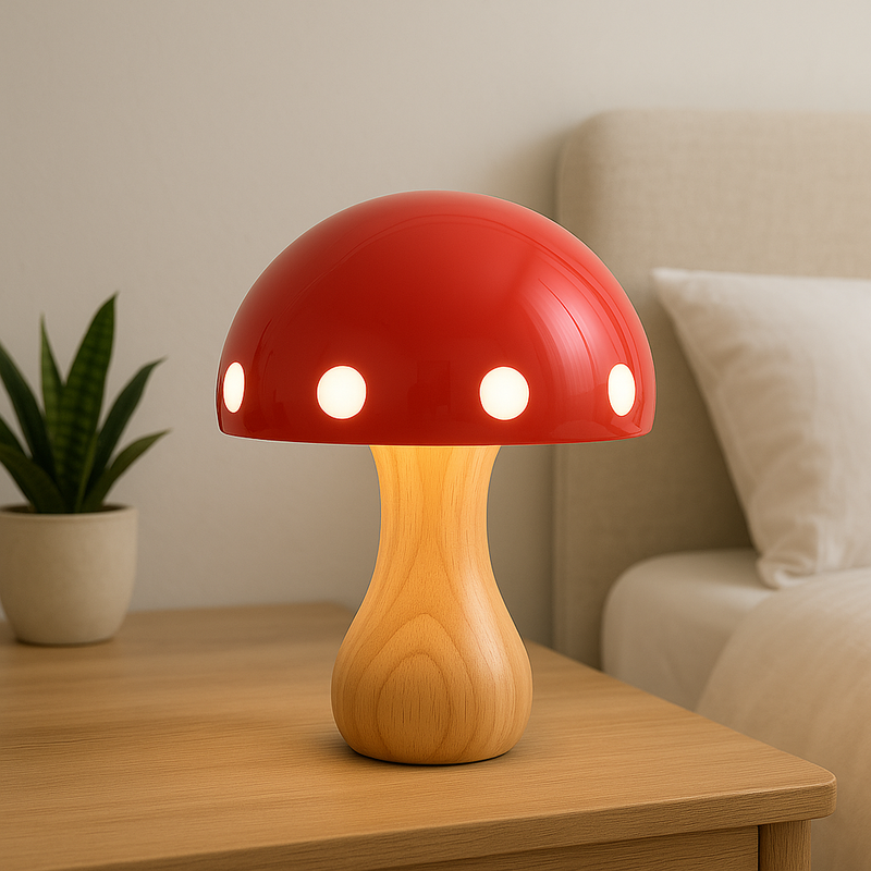 Nowoczesna Lampa Stołowa LED Mushroom – Elegancki Akcent do Jadalni i Baru, Drewno, Żywica, Żelazo, 30 cm Wysokości 0