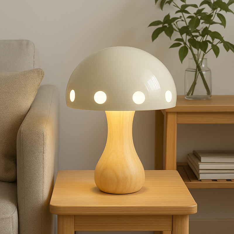 Nowoczesna Lampa Stołowa LED Mushroom – Elegancki Akcent do Jadalni i Baru, Drewno, Żywica, Żelazo, 30 cm Wysokości 2