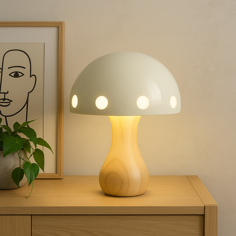 Nowoczesna Lampa Stołowa LED Mushroom – Elegancki Akcent do Jadalni i Baru, Drewno, Żywica, Żelazo, 30 cm Wysokości 3
