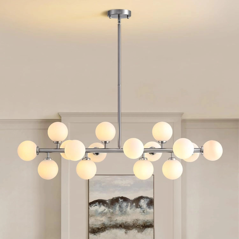 Nowoczesna Lampa Wisząca LED 16-osobowa do Jadalni i Kuchni z Regulowaną Wysokością, Metalowo-Szklana Konstrukcja 4