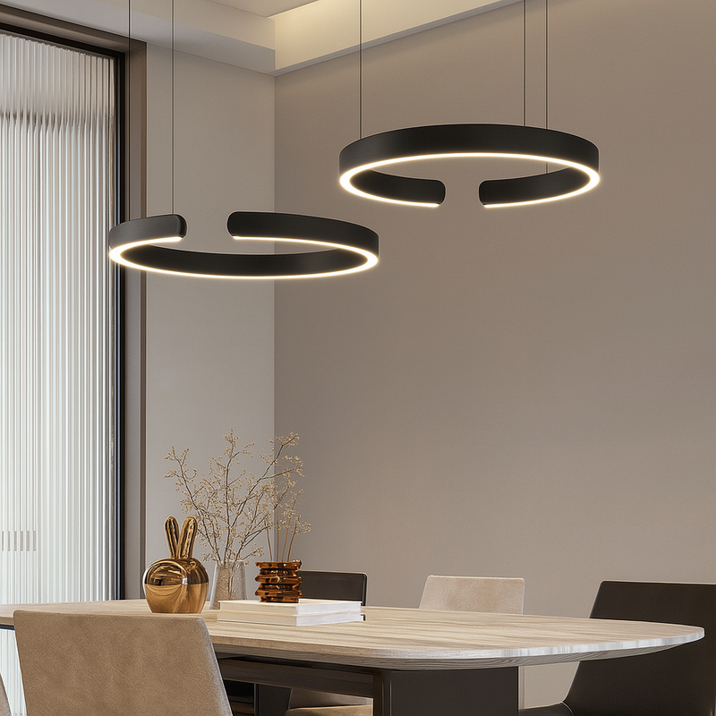 Nowoczesna Lampa Wisząca LED Okrągła z Regulowaną Wysokością – Metalowa Lampa do Salonu i Jadalni, Ciepłe Światło 1