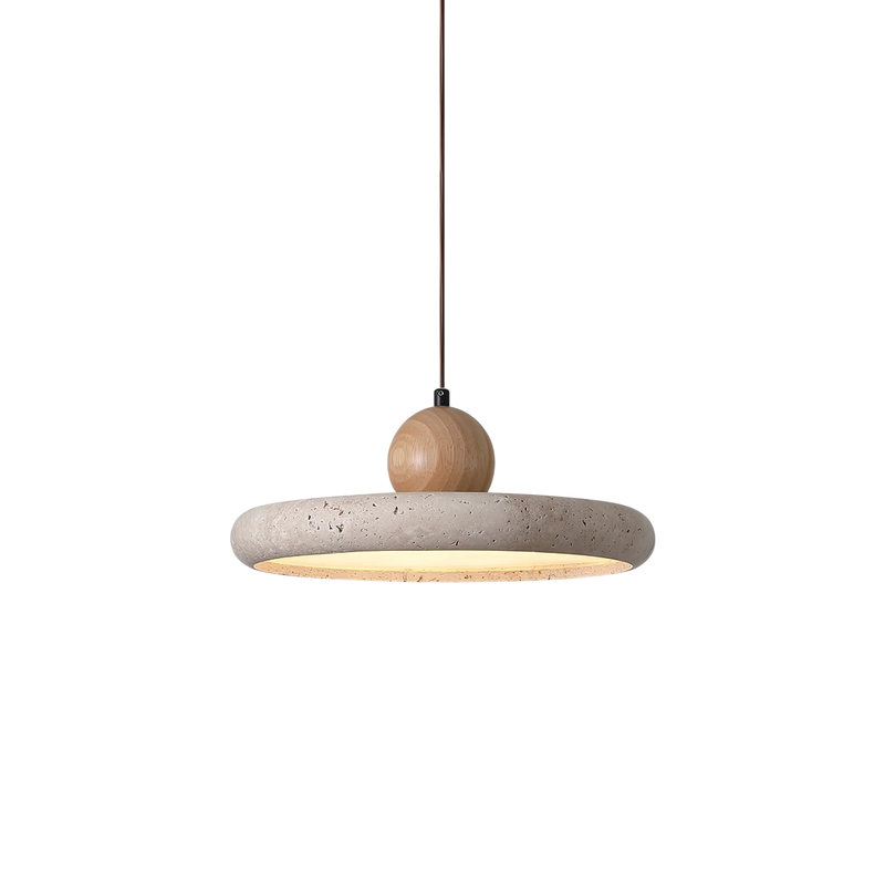 Nowoczesna Lampa Wisząca z Drewna Trawertynowego do Salonu i Jadalni, Lampa Nad Stół z Miękkim Światłem LED 0