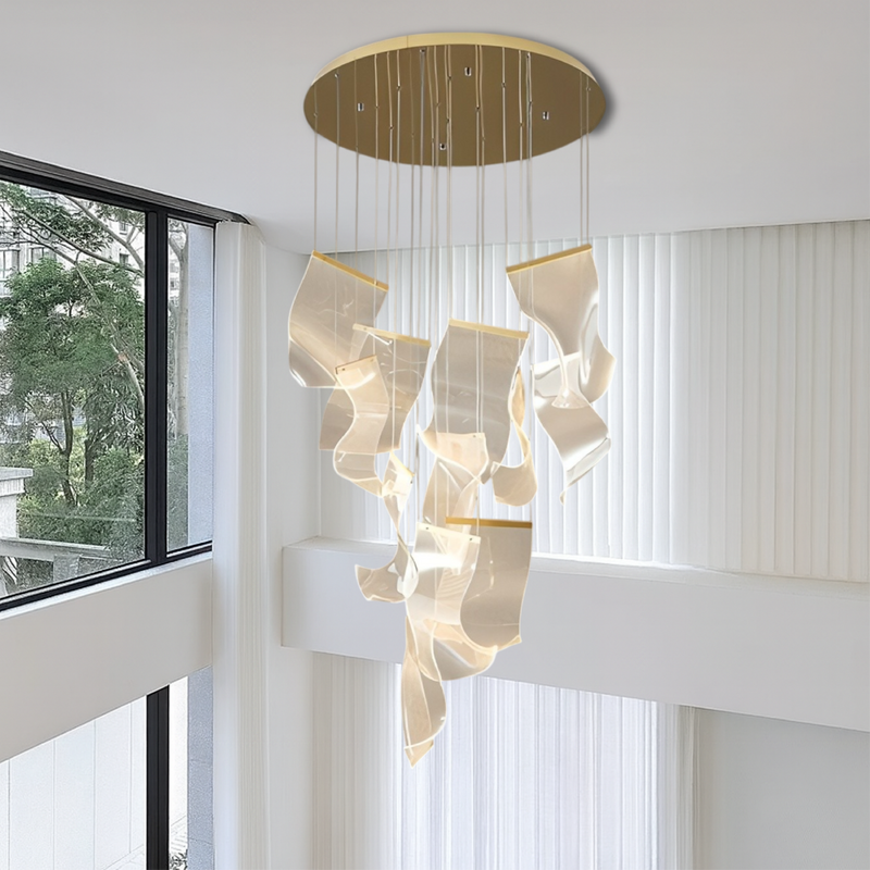 Nowoczesny Złoty Żyrandol do Salonu z Regulowaną Wysokością i Ciepłym Światłem LED – Akrylowy Design do Foyer i Jadalni 5