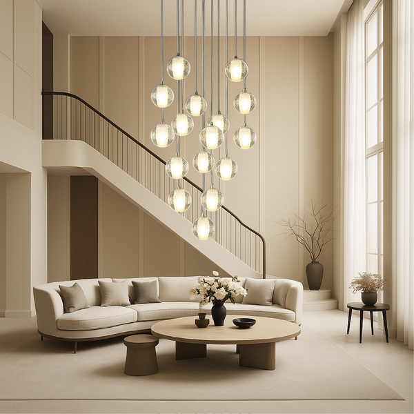 Nowoczesny Żyrandol Kryształowy z Regulowaną Wysokością do Pokoju i Schodów – Elegancki Design z Kaskadowymi Kulami 1