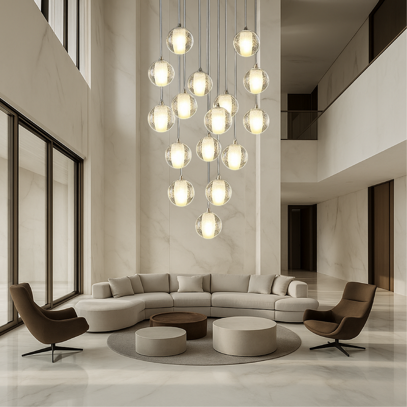 Nowoczesny Żyrandol Kryształowy z Regulowaną Wysokością do Pokoju i Schodów – Elegancki Design z Kaskadowymi Kulami 2