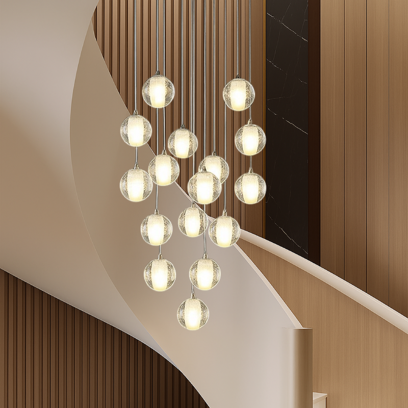 Nowoczesny Żyrandol Kryształowy z Regulowaną Wysokością do Pokoju i Schodów – Elegancki Design z Kaskadowymi Kulami 5