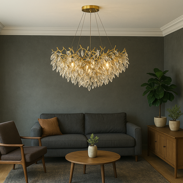 Okrągły Żyrandol Kryształowy z Ciepłym Światłem LED do Salonu i Sypialni – Regulowana Wysokość, Elegancki Design 0