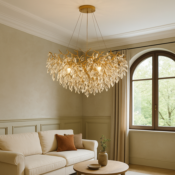 Okrągły Żyrandol Kryształowy z Ciepłym Światłem LED do Salonu i Sypialni – Regulowana Wysokość, Elegancki Design 1