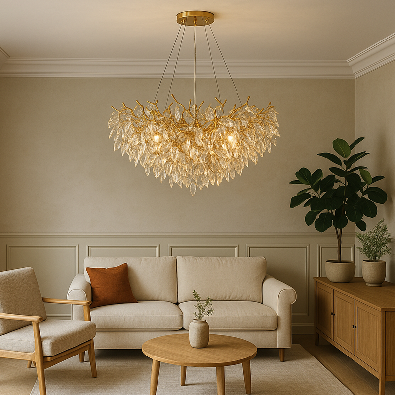Okrągły Żyrandol Kryształowy z Ciepłym Światłem LED do Salonu i Sypialni – Regulowana Wysokość, Elegancki Design 2