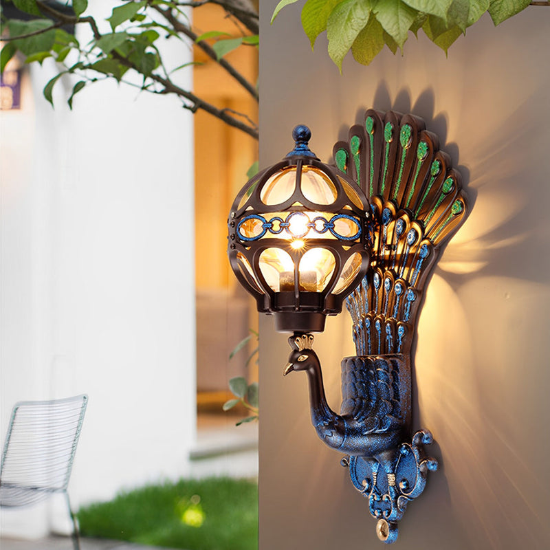 Wodoodporna Retro Lampa Ścienna z Pawiem w Europejskim Stylu