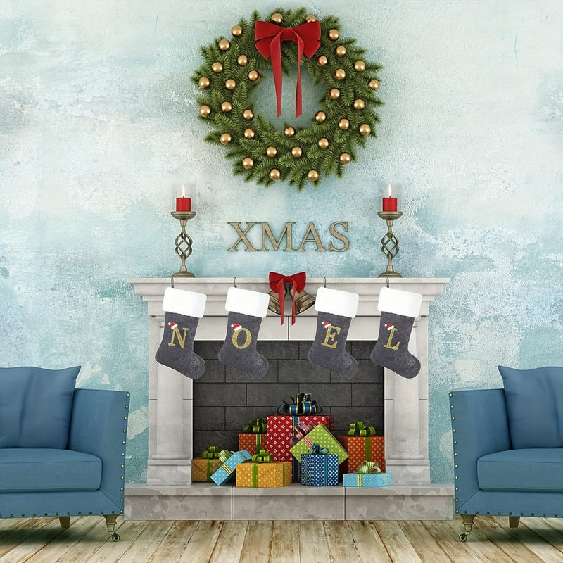 Personalizowana aksamitna skarpeta świąteczna z monogramem – nowoczesny szary wzór 4