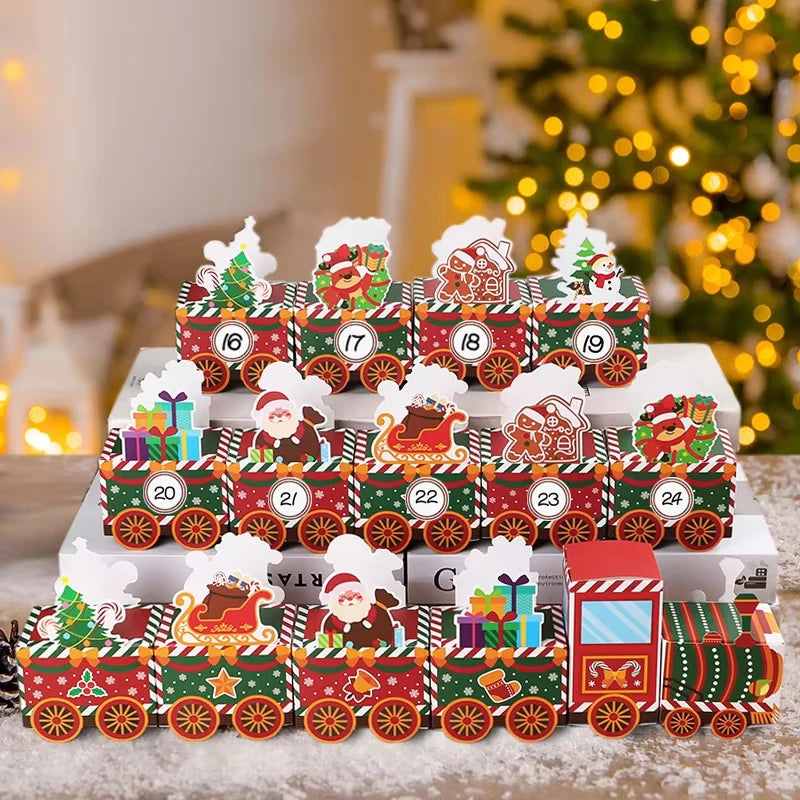 Pusty kalendarz adwentowy dla dzieci – 24 pudełka na słodycze z wesołymi wzorami, idealne do odliczania do Bożego Narodzenia 0