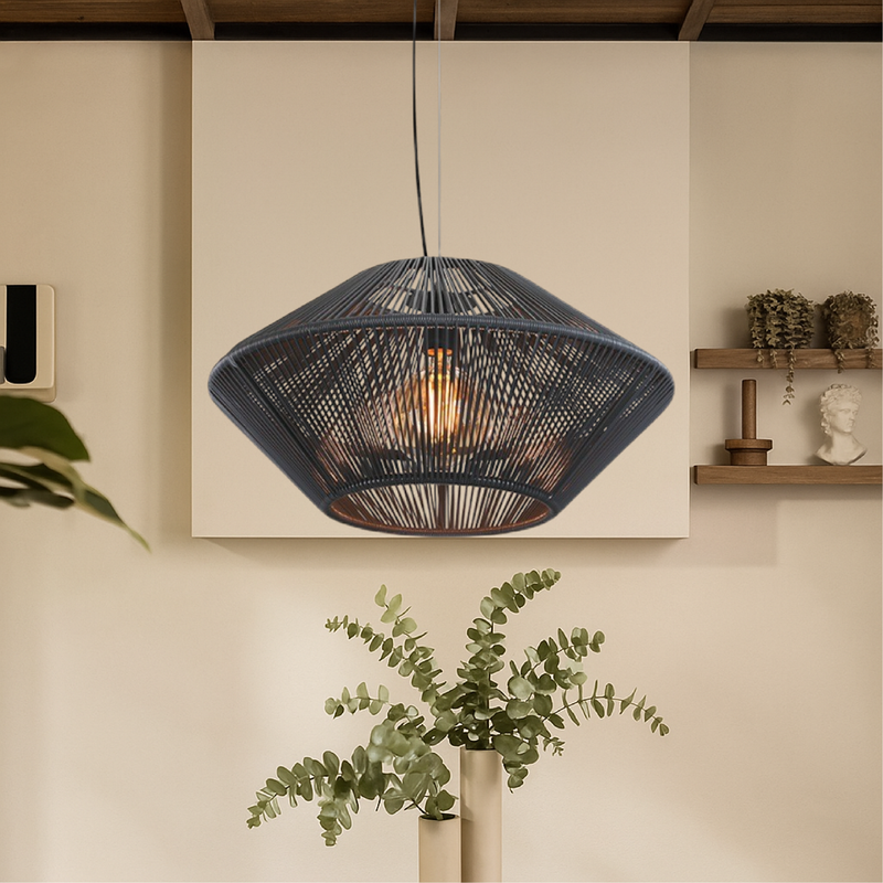 Ręcznie Tkana Lampa Wisząca z Rattanu do Salonu – Regulowana Wysokość, Nowoczesny Design, Oświetlenie LED 1