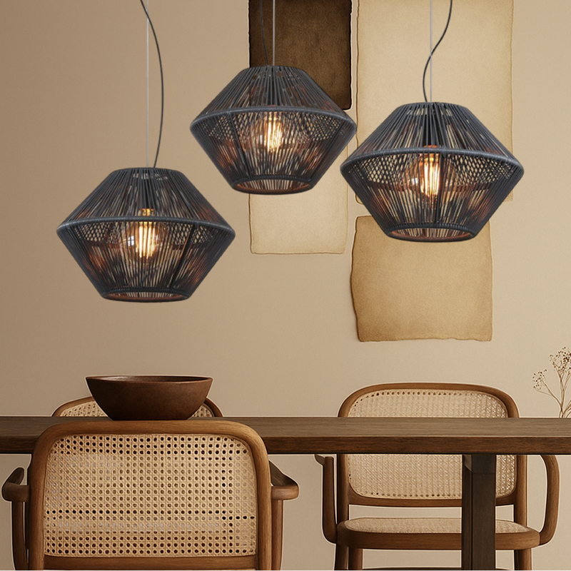 Ręcznie Tkana Lampa Wisząca z Rattanu do Salonu – Regulowana Wysokość, Nowoczesny Design, Oświetlenie LED 4