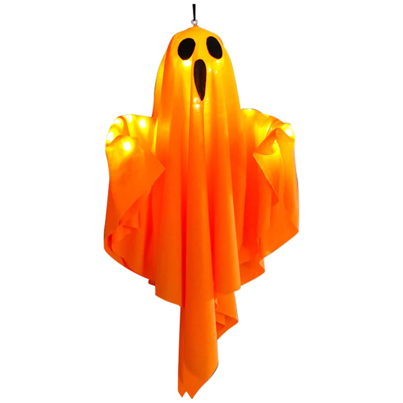 Wiszące białe duchy LED z lampkami do dekoracji Halloween w domu i ogrodzie