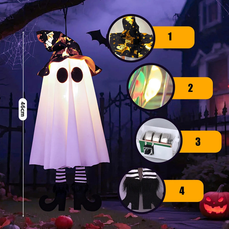 Świecące ozdoby Halloween z duchami i lampkami — idealne do zawieszenia na zewnątrz