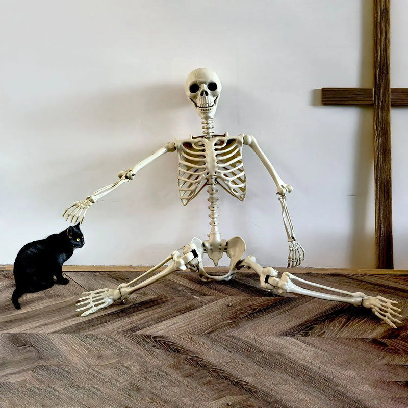 Ruchomy szkielet ludzki 90–165 cm — realistyczna dekoracja na Halloween i imprezy grozy