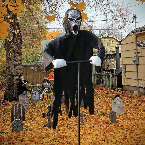 Wiszący duch-straszak do ogrodu — dekoracja Halloween i odstraszacz ptaków
