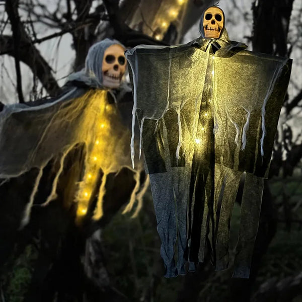 Wiszący duch z czaszką LED do dekoracji ogrodu i domu na Halloween
