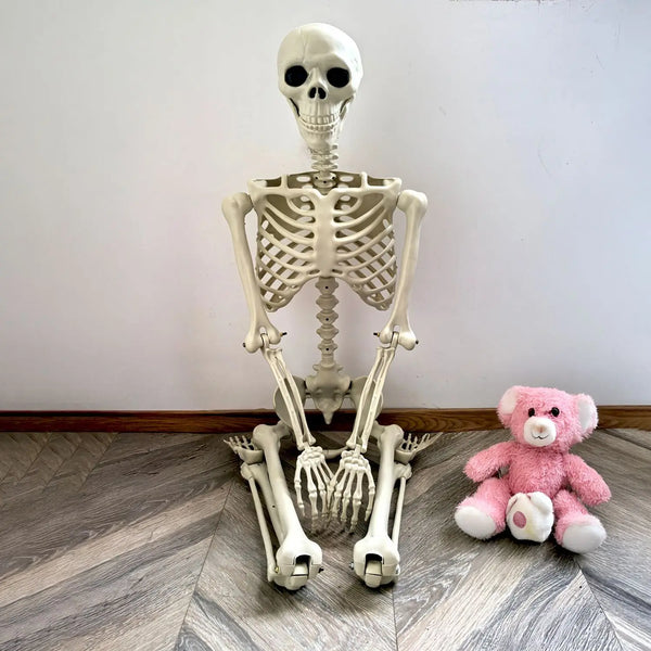 Ruchomy szkielet ludzki 90–165 cm — realistyczna dekoracja na Halloween i imprezy grozy