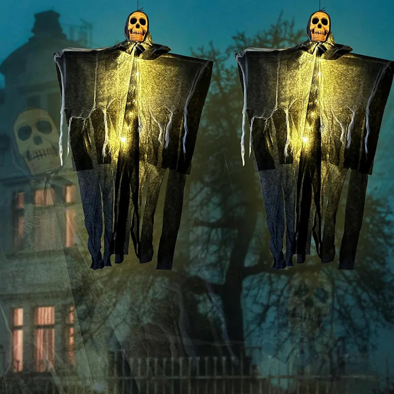 Wiszący duch z czaszką LED do dekoracji ogrodu i domu na Halloween