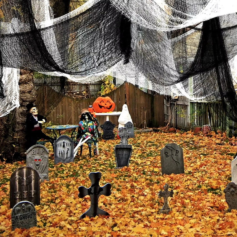 Wisząca dekoracja z czarnej gazy na Halloween — idealna na ściany, kominek i drzwi