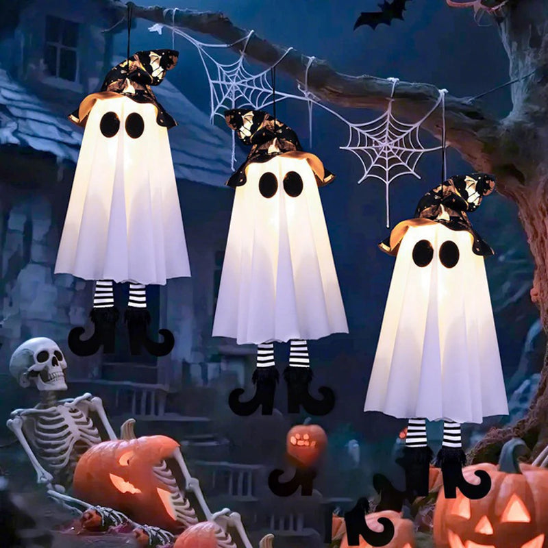 Świecące ozdoby Halloween z duchami i lampkami — idealne do zawieszenia na zewnątrz
