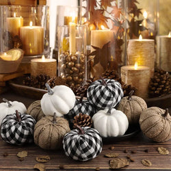 Zestaw 12 sztuk ozdobnych dyni z materiału jutowego na jesień i Halloween