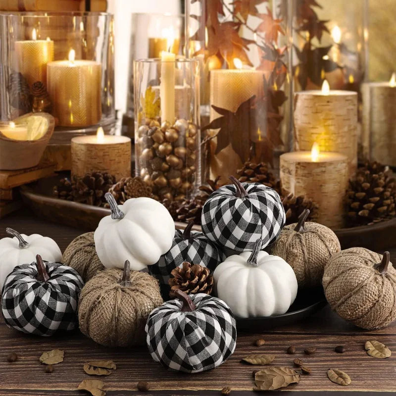 Zestaw 12 sztuk ozdobnych dyni z materiału jutowego na jesień i Halloween