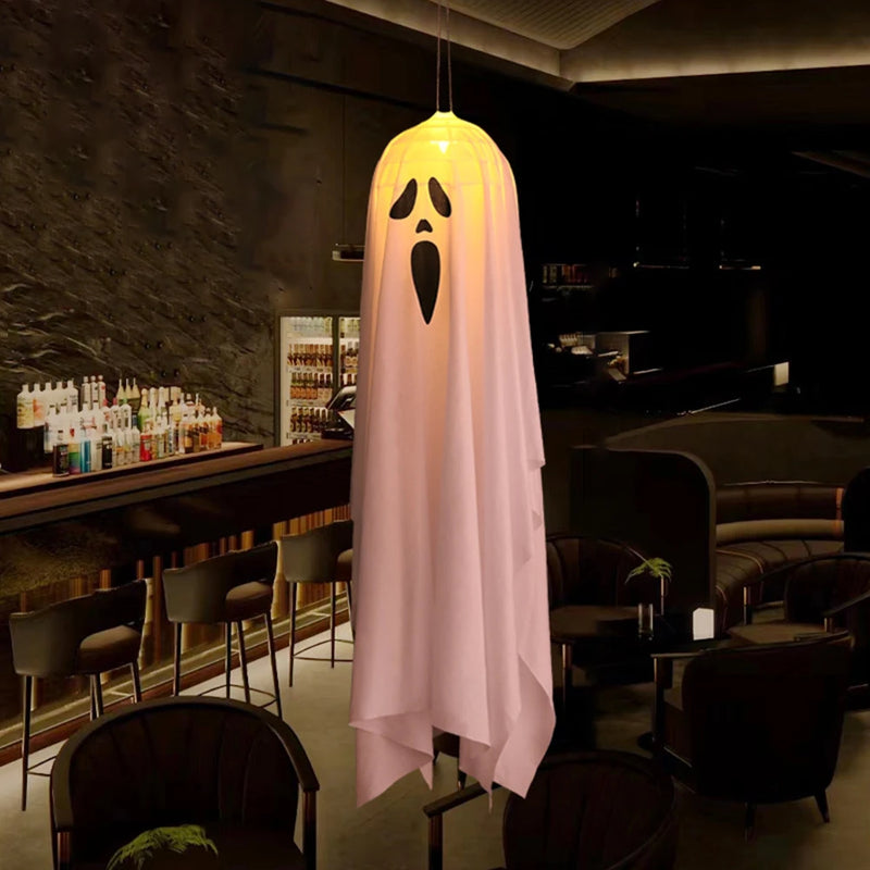 Wiszące białe duchy LED z lampkami do dekoracji Halloween w domu i ogrodzie