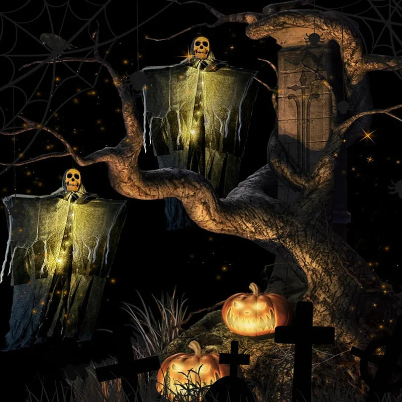 Wiszący duch z czaszką LED do dekoracji ogrodu i domu na Halloween