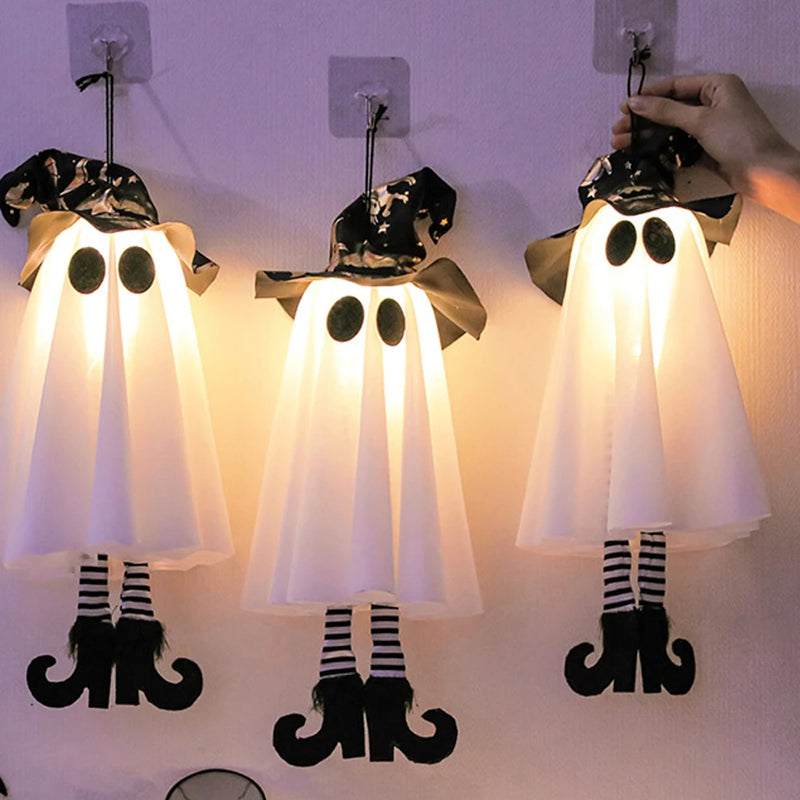 Świecące ozdoby Halloween z duchami i lampkami — idealne do zawieszenia na zewnątrz