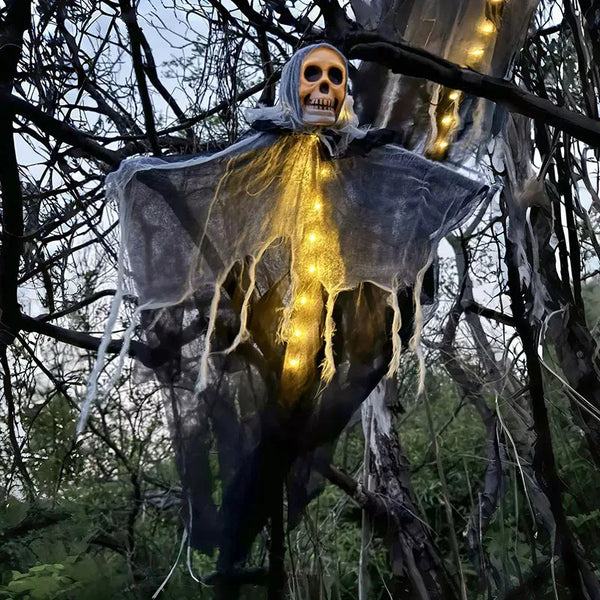Wiszący duch z czaszką LED do dekoracji ogrodu i domu na Halloween