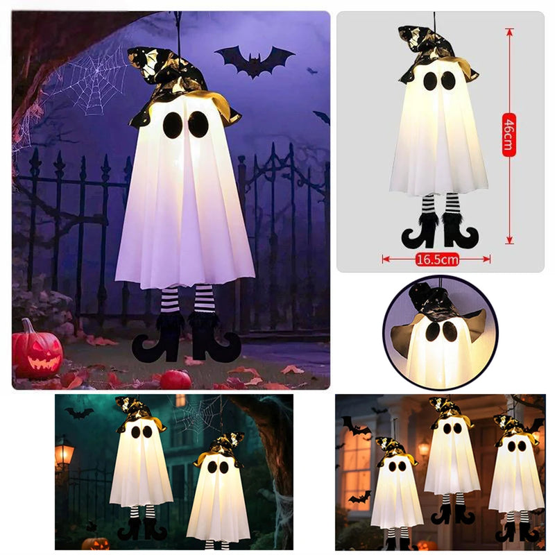 Świecące ozdoby Halloween z duchami i lampkami — idealne do zawieszenia na zewnątrz