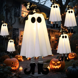 Świecące ozdoby Halloween z duchami i lampkami — idealne do zawieszenia na zewnątrz