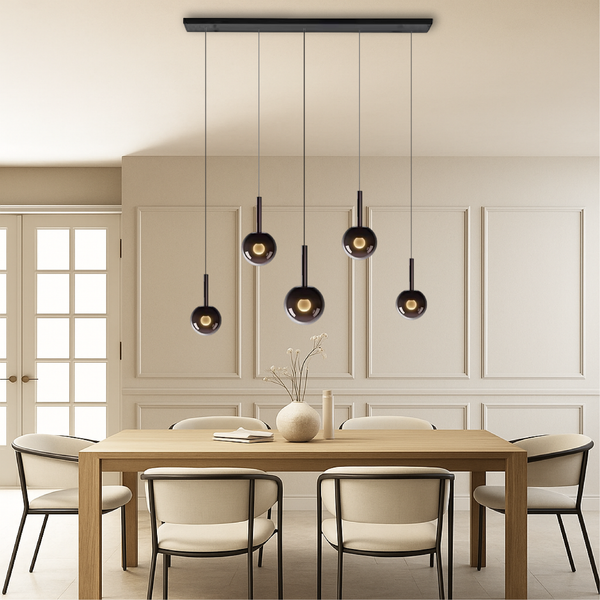 Skandynawska Lampa Wisząca LED do Salonu i Jadalni - Eleganckie Oświetlenie Nad Stół z Szkła, Regulowana Wysokość 1