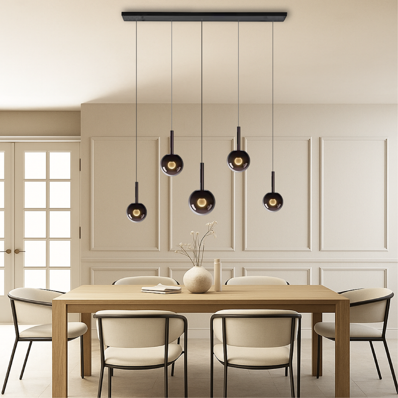 Skandynawska Lampa Wisząca LED do Salonu i Jadalni - Eleganckie Oświetlenie Nad Stół z Szkła, Regulowana Wysokość 1