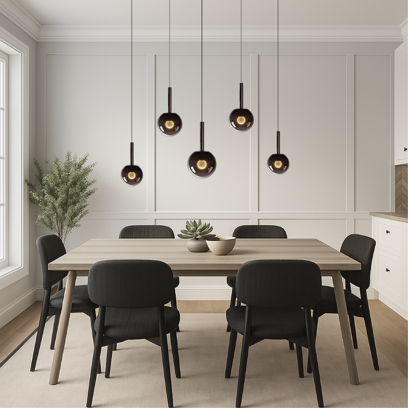Skandynawska Lampa Wisząca LED do Salonu i Jadalni - Eleganckie Oświetlenie Nad Stół z Szkła, Regulowana Wysokość 2