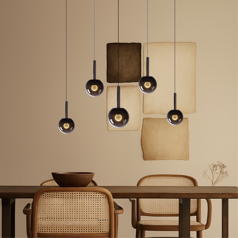 Skandynawska Lampa Wisząca LED do Salonu i Jadalni - Eleganckie Oświetlenie Nad Stół z Szkła, Regulowana Wysokość 3