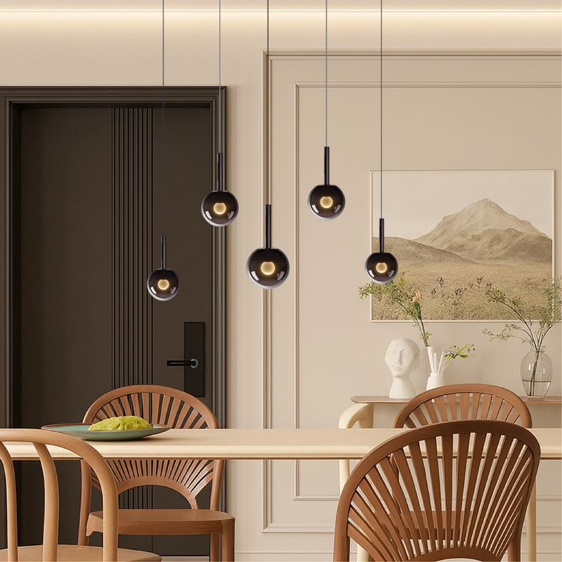 Skandynawska Lampa Wisząca LED do Salonu i Jadalni - Eleganckie Oświetlenie Nad Stół z Szkła, Regulowana Wysokość 4