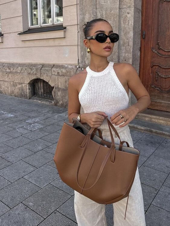 Elegancka Torba Tote z Skóry o Dużej Pojemności