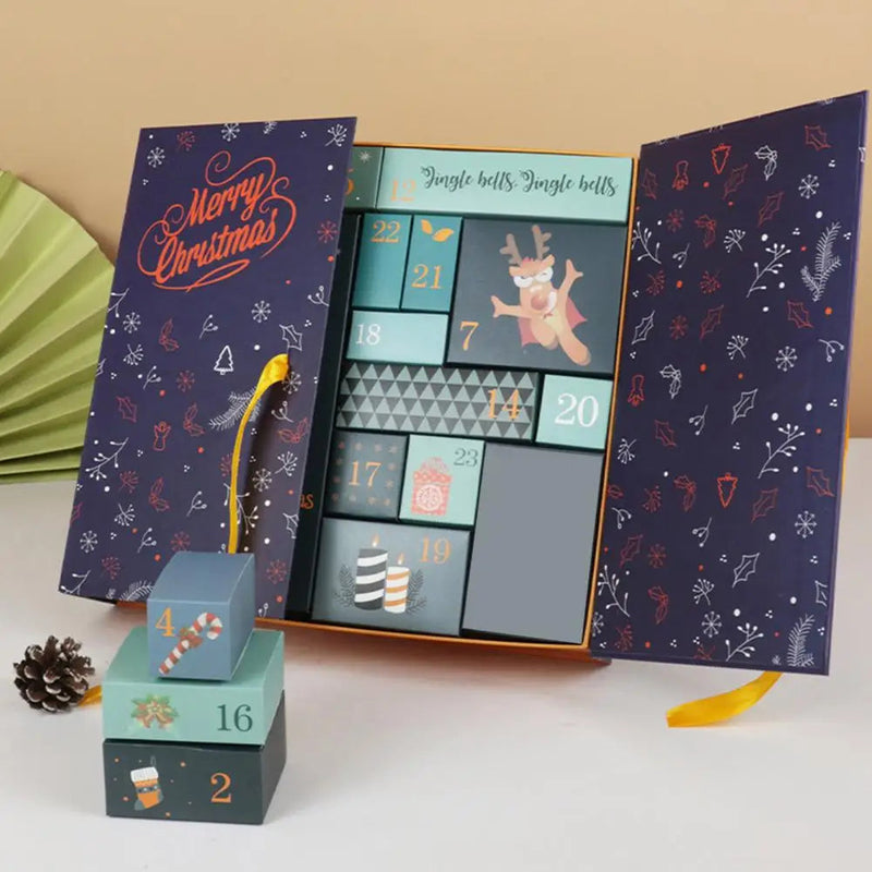 Spersonalizowany kalendarz adwentowy DIY – zestaw pustych pudełek na 24 dni odliczania do Bożego Narodzenia z świątecznym wzorem 1