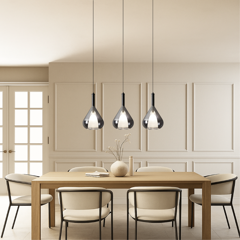 Szklana Lampa Wisząca z Regulacją Wysokości – Minimalistyczna Lampa do Salonu i Nad Stół, Ciepłe Światło LED 3