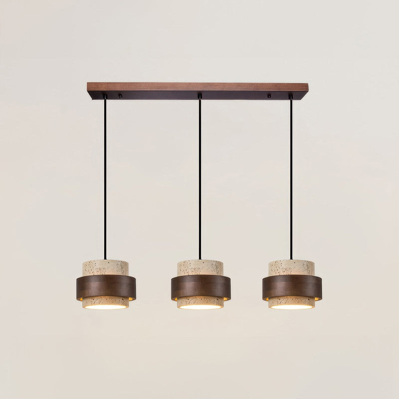 Wisiorek Wabi-Sabi Retro Stone z Naturalnego Trawertynu i Drewna – Nowoczesny Element Dekoracyjny z Regulowaną Wysokością i LED 10