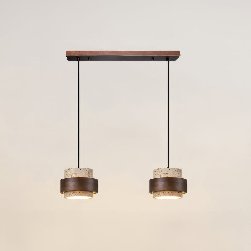 Wisiorek Wabi-Sabi Retro Stone z Naturalnego Trawertynu i Drewna – Nowoczesny Element Dekoracyjny z Regulowaną Wysokością i LED 8