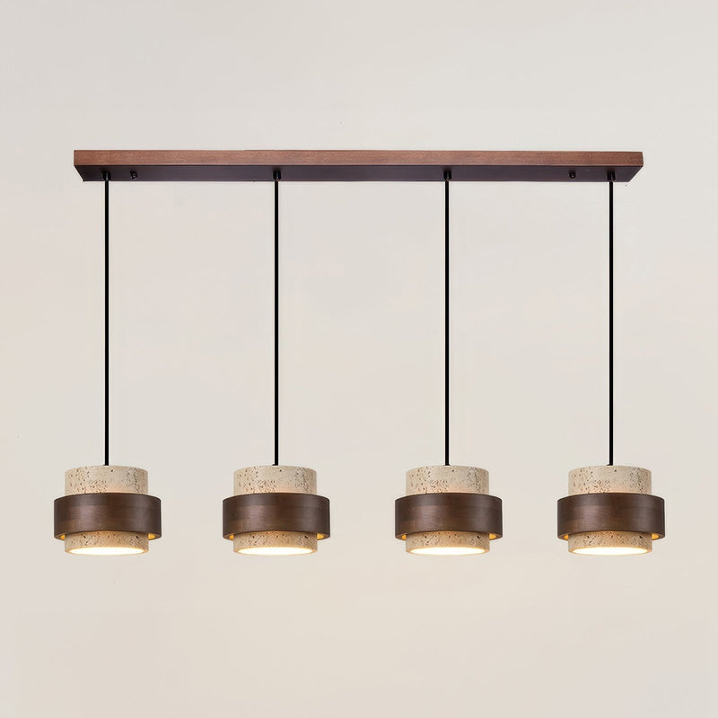 Wisiorek Wabi-Sabi Retro Stone z Naturalnego Trawertynu i Drewna – Nowoczesny Element Dekoracyjny z Regulowaną Wysokością i LED 9