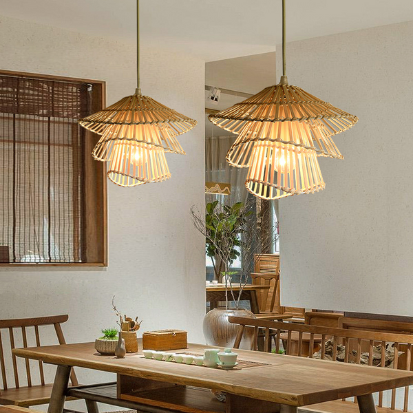 Wisząca Lampa z Rattanu i Metalu do Salonów – Naturalne Oświetlenie LED nad Stół, Średnica 65 cm, Ciepłe Światło 3000K 0
